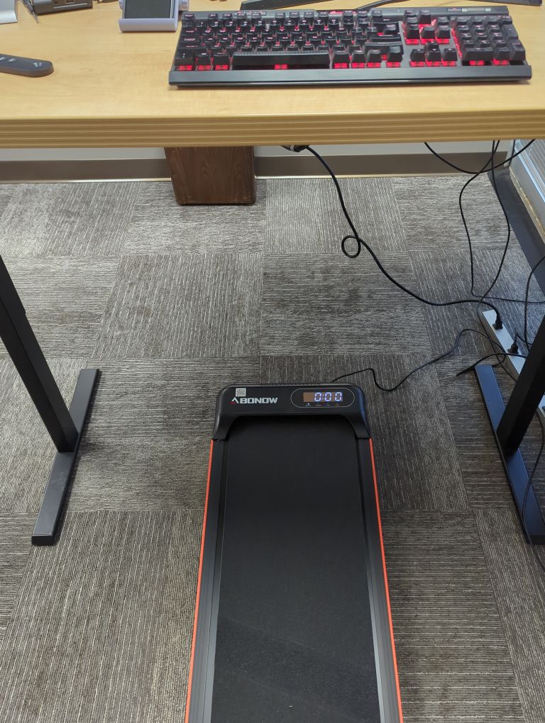 Under-desk treadmill setup